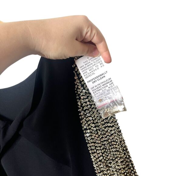 Parker Sequin Sleeve Open Back Cocktail Mini Dress Boat Neck Black Large - Picture 13 of 14